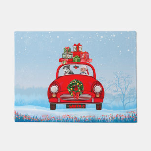 Siberian Husky Dog In Car With Santa Claus  Doormat
