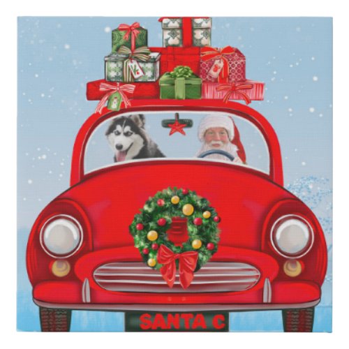 Siberian Husky Dog In Car With Santa Claus Faux Canvas Print