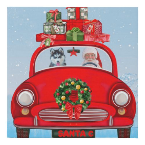 Siberian Husky Dog In Car With Santa Claus Faux Canvas Print