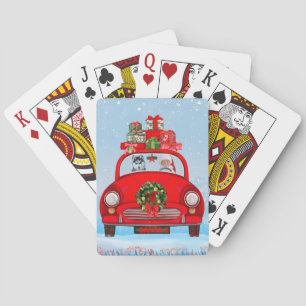 Siberian Husky Dog In Car With Santa Claus Poker Cards