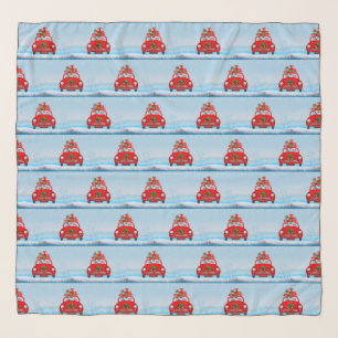 Siberian Husky Dog In Car With Santa Claus Scarf