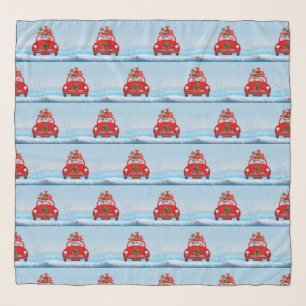 Siberian Husky Dog In Car With Santa Claus Scarf