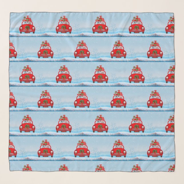 Siberian Husky Dog In Car With Santa Claus  Scarf (Front)