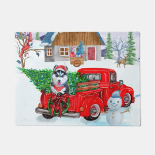 Siberian Husky Dog In Christmas Delivery Truck Doormat