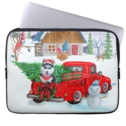 Siberian Husky Dog In Christmas Delivery Truck Laptop Sleeve