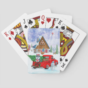 Siberian Husky Dog In Christmas Delivery Truck  Poker Cards