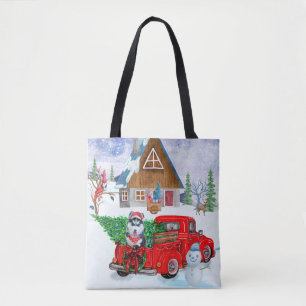 Siberian Husky Dog In Christmas Delivery Truck Tote Bag