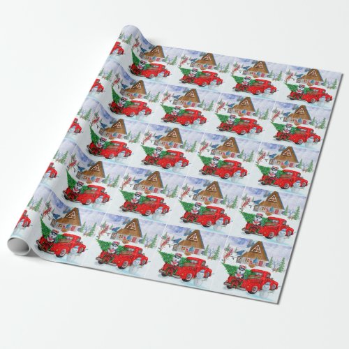 Siberian Husky Dog In Christmas Delivery Truck Wrapping Paper