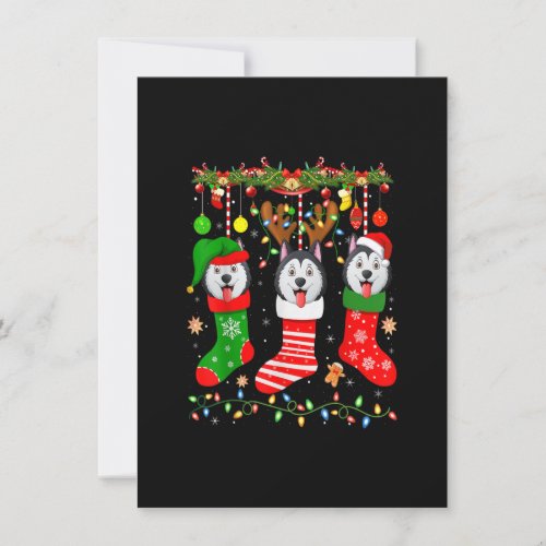 Siberian Husky Dog In Christmas Socks Lights Xmas Invitation
