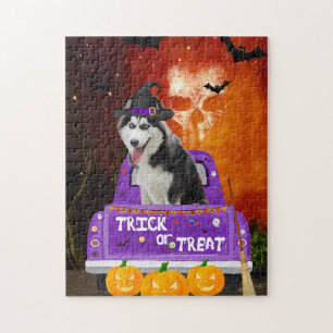 siberian husky Dog in Halloween Truck Jigsaw Puzzle