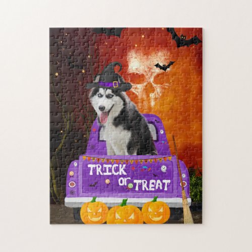 siberian husky Dog in Halloween Truck Jigsaw Puzzle