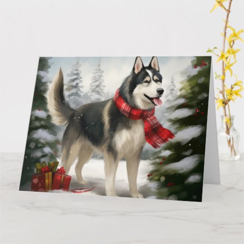 Siberian Husky Dog in Snow Christmas Card