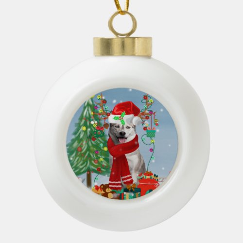 Siberian Husky Dog in Snow Christmas  Ceramic Ball Christmas Ornament
