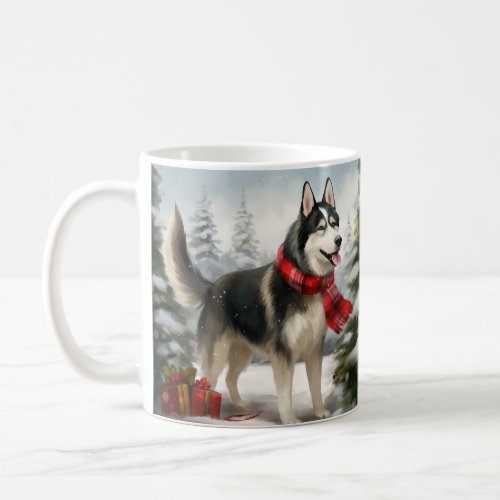 Siberian Husky Dog in Snow Christmas Coffee Mug