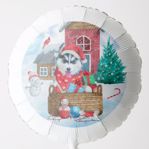 Siberian Husky Dog In snow Christmas Dog House Balloon