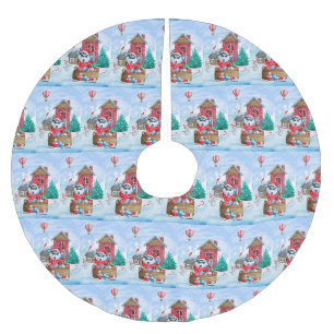 Siberian Husky Dog In snow Christmas Dog House Brushed Polyester Tree Skirt