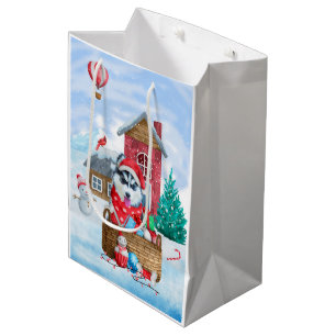 Siberian Husky Dog In snow Christmas Dog House Medium Gift Bag