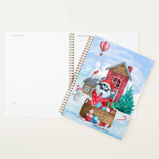 Siberian Husky Dog In snow Christmas Dog House Planner (Display)