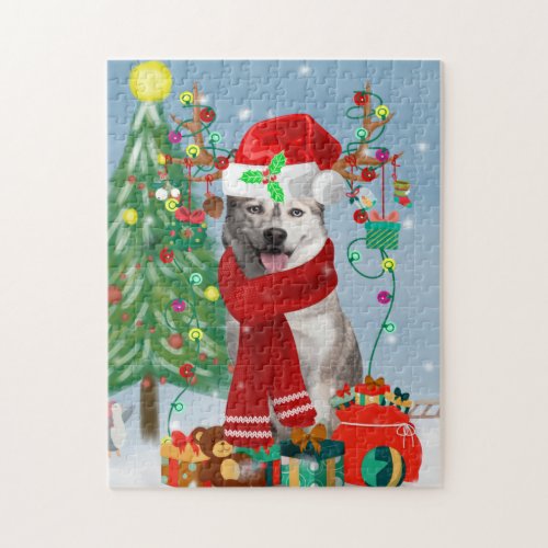 Siberian Husky Dog in Snow Christmas  Jigsaw Puzzle