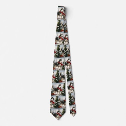 Siberian Husky Dog in Snow Christmas Neck Tie