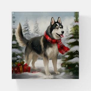 Siberian Husky Dog in Snow Christmas Paperweight