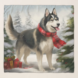 Siberian Husky Dog in Snow Christmas Scarf