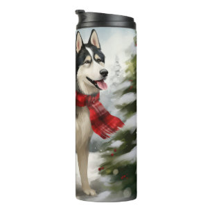 Siberian Husky Dog in Snow Christmas Thermal Tumbler