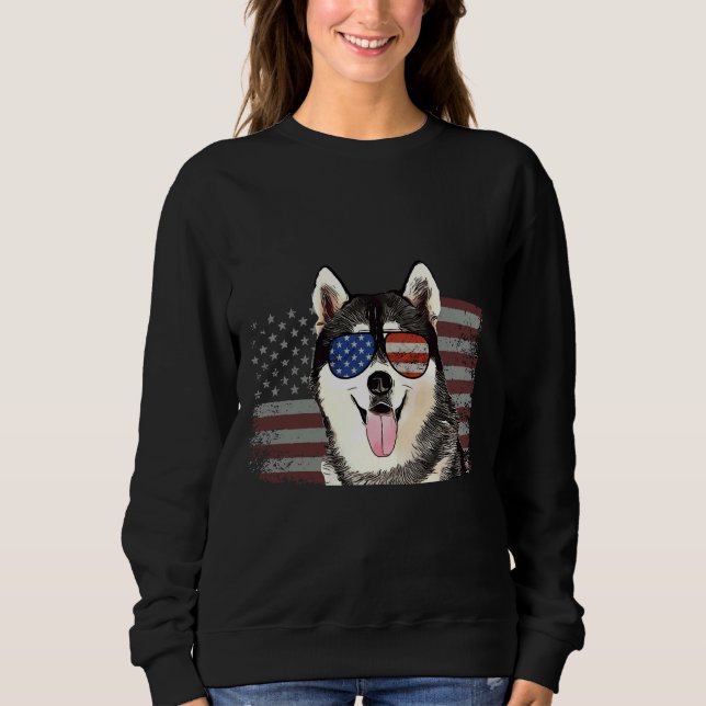 Siberian Husky Dog July 4th Retro Usa American Fla Sweatshirt (Front)