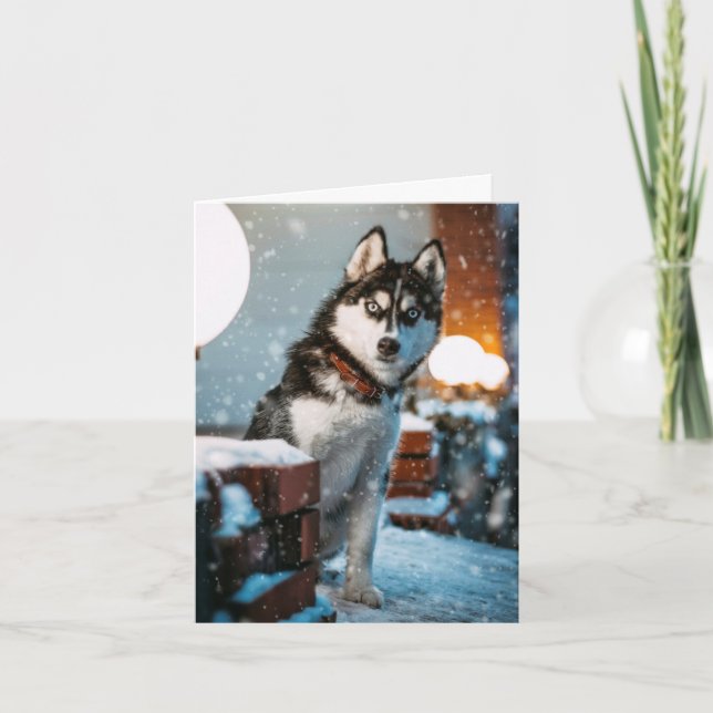 Siberian Husky Dog Lover Holiday Christmas Card (Front)