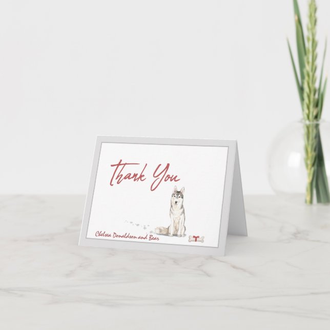 Siberian Husky Dog Personalized Bone Ribbon   Thank You Card (Front)