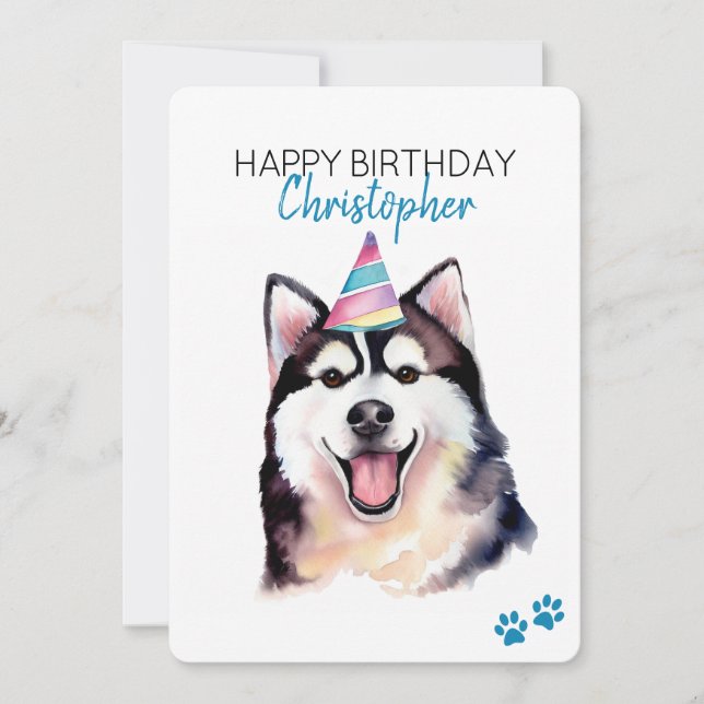 Siberian Husky Dog Personalized Happy Birthday Card (Front)