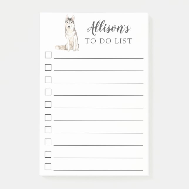Siberian Husky Dog Personalized To Do List Post-it Notes (Front)
