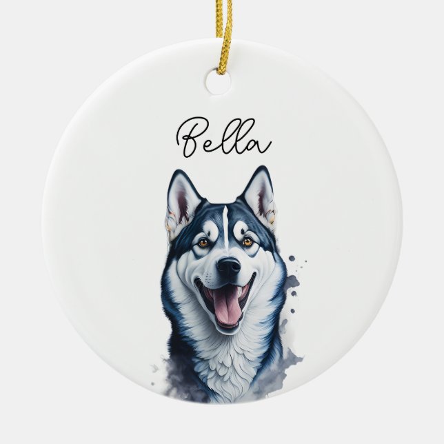 Siberian Husky Dog Pet Custom Holiday Christmas Ceramic Ornament (Front)