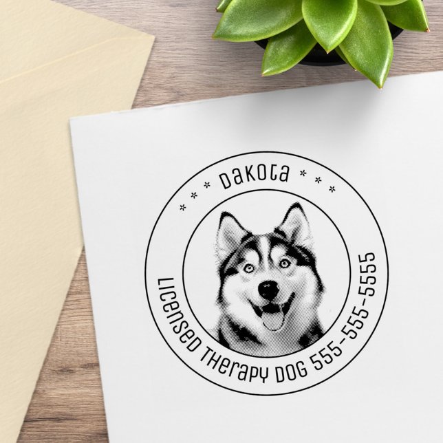 Siberian Husky Dog Pet Photo Round Rubber Stamp (Creator Uploaded)