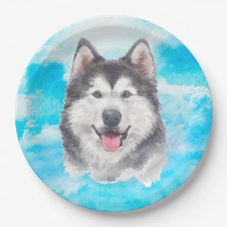 Siberian Husky Dog Pet Watercolor Paper Plates
