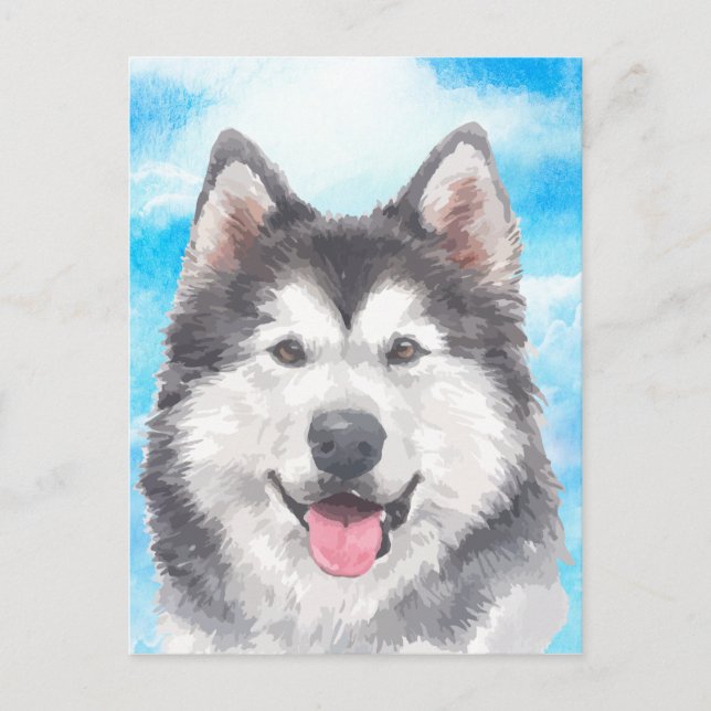 Siberian Husky Dog Pet Watercolor Postcard (Front)