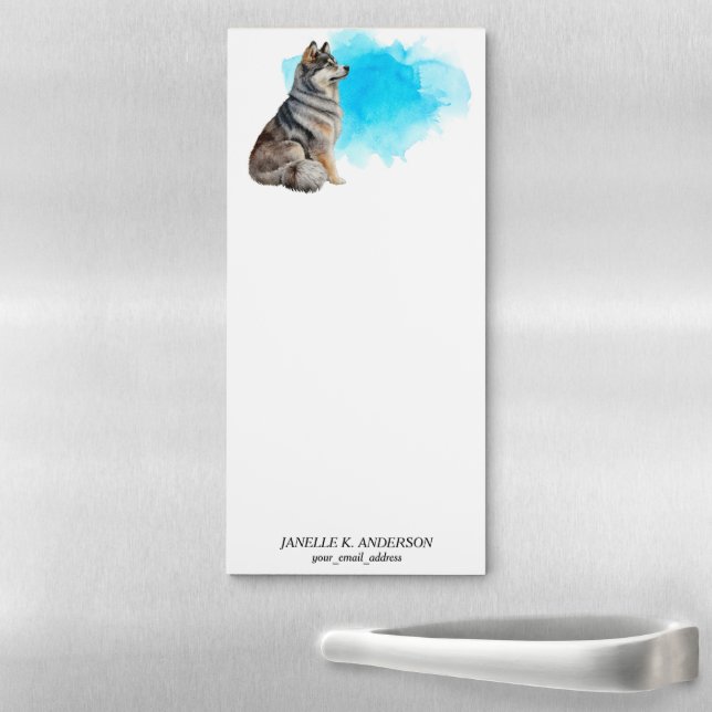 Siberian Husky Dog Portrait on Blue Magnetic Notepad (In Situ)