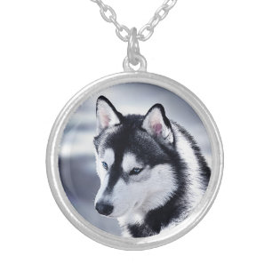 Siberian Husky Dog Portrait Silver Plated Necklace