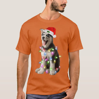 Siberian Husky dog Santa Christmas Tree Lights Xma T-Shirt