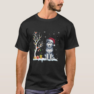 Siberian Husky Dog Santa Hat Festive Tree Light Xm T-Shirt