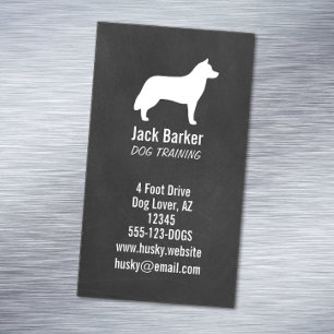 Siberian Husky Dog Silhouette Chalkboard Style Magnetic Business Card