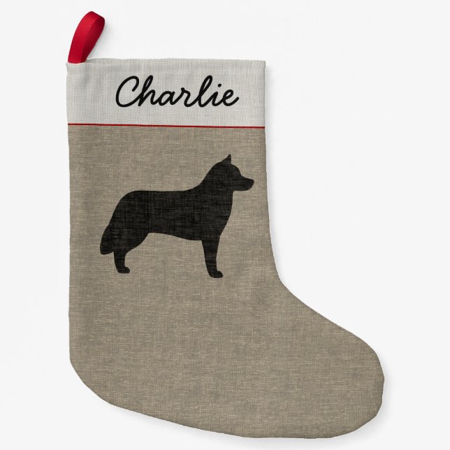Siberian Husky Dog Silhouette Holiday Personalized Small Christmas Stocking (Front)