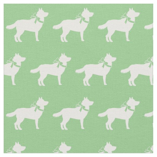 Siberian Husky Dog Silhouette Pet Sage Green Fabric