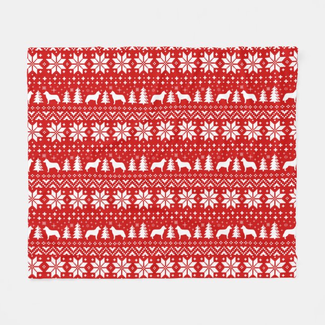 Siberian Husky Dog Silhouettes Christmas Pattern Fleece Blanket (Front (Horizontal))