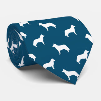 Siberian Husky Dog Silhouettes Pattern Blue Tie