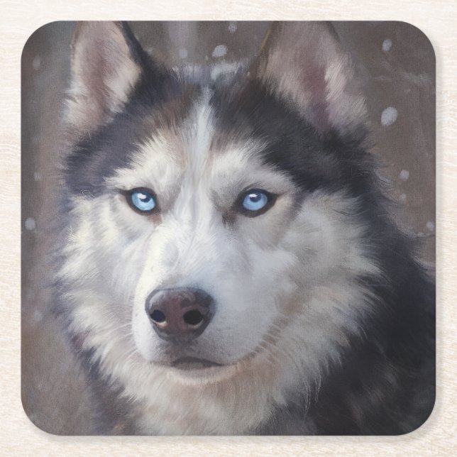 Siberian Husky Dog Square Paper Coaster (Front)