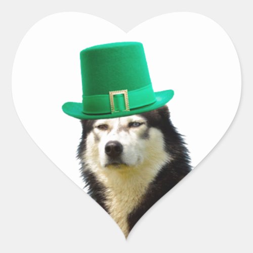 Siberian Husky Dog St Patricks day Heart Sticker