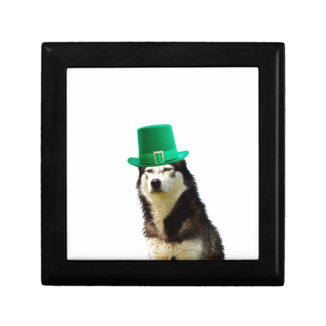 Siberian Husky Dog St. Patrick's day Keepsake Box (Front)