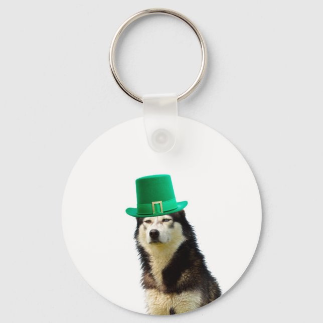 Siberian Husky Dog St. Patrick's day Keychain (Front)