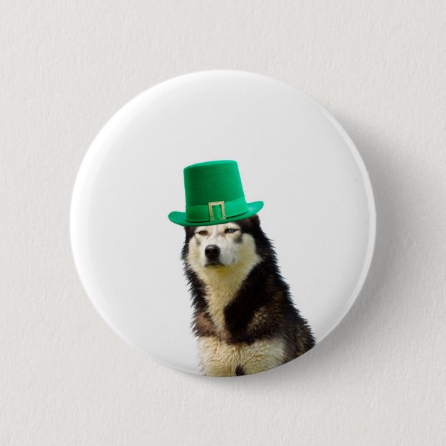 Siberian Husky Dog St. Patrick's day Pinback Button (Front)